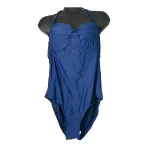Catalina Womens Size Medium Twist Front One Piece Bathing Swimsuit Navy Blue